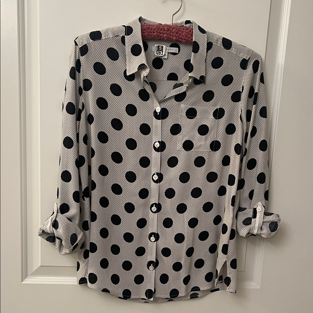 Foxcroft Navy and White Polka Dot Shirt
